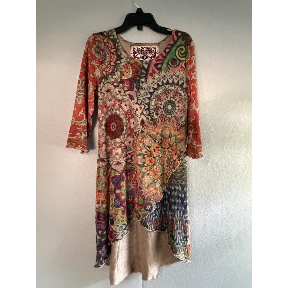 Amma Design Dress Womens S Multicolor Floral Scoop Neck Asymmetrical Hem Boho